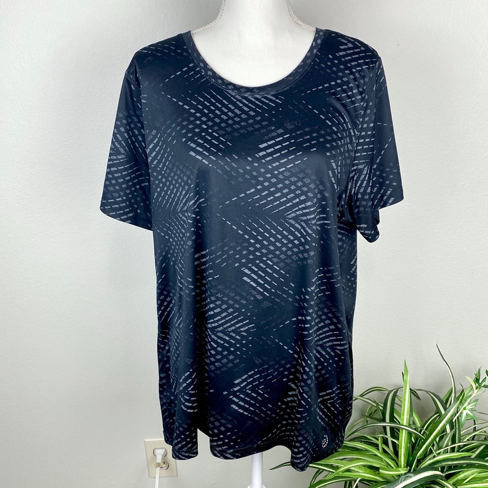 Plus Size 2X Activewear Workout Top Black Gray Scoop Neck EUC Be Inspired